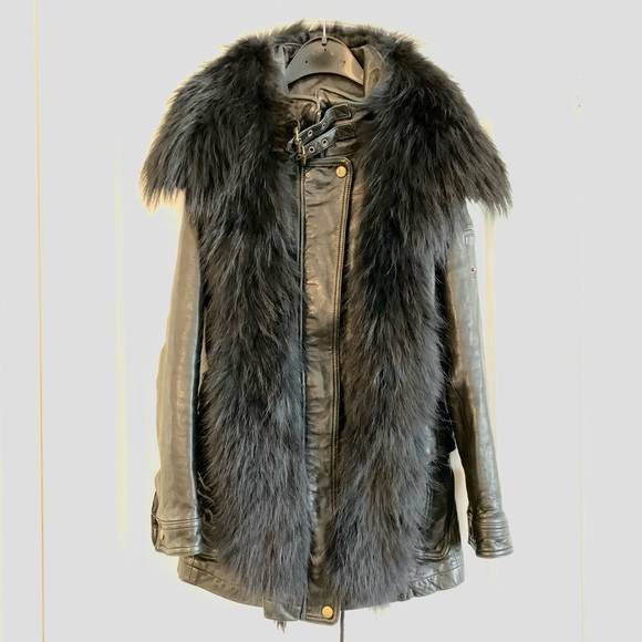 Real leather fox fur collar slim coat - Picture 2 of 16